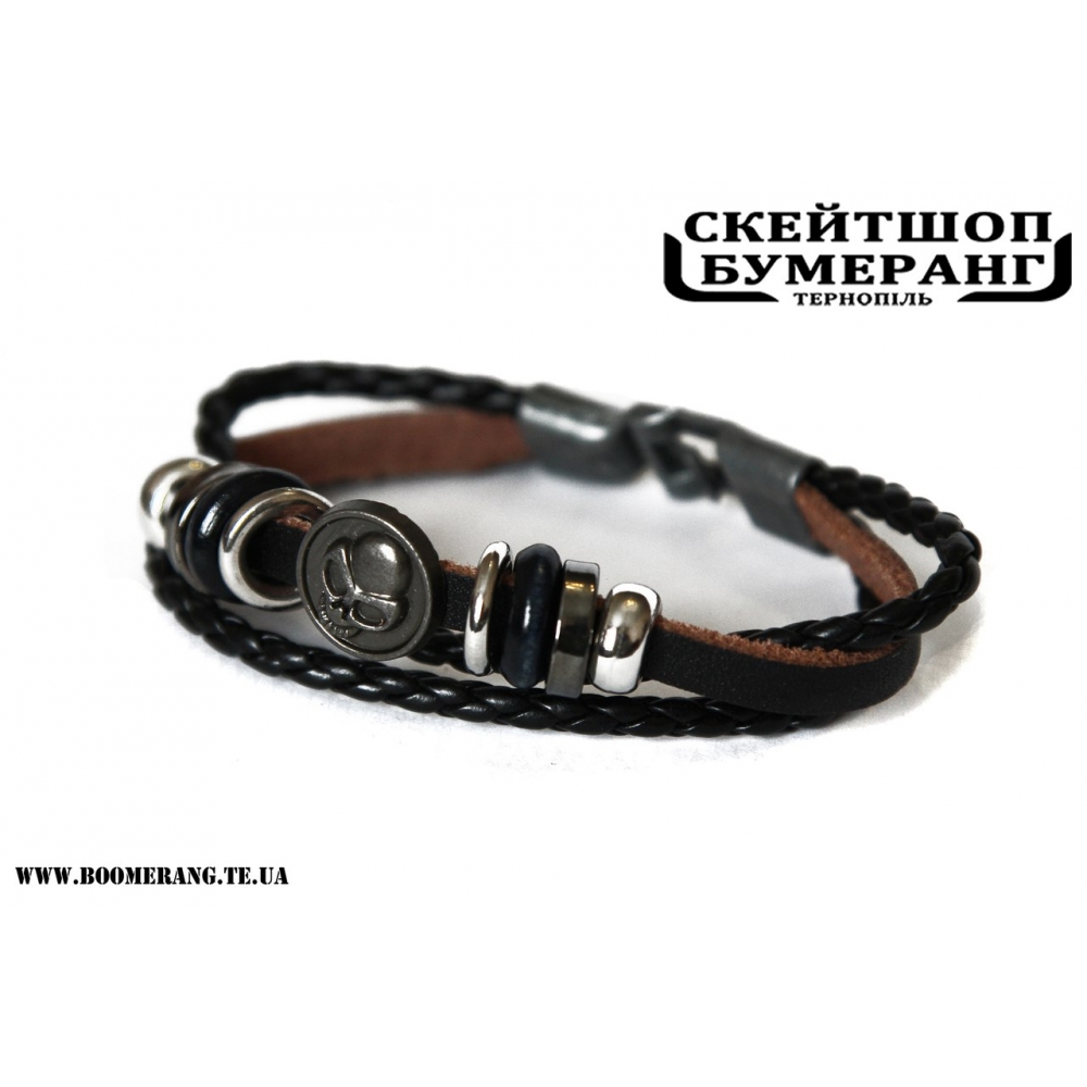 Браслет кожа Skull Blk