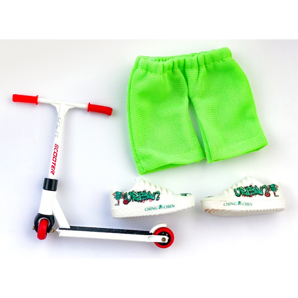 Фингерсамокат с штанишками и мини шузами Scooter White